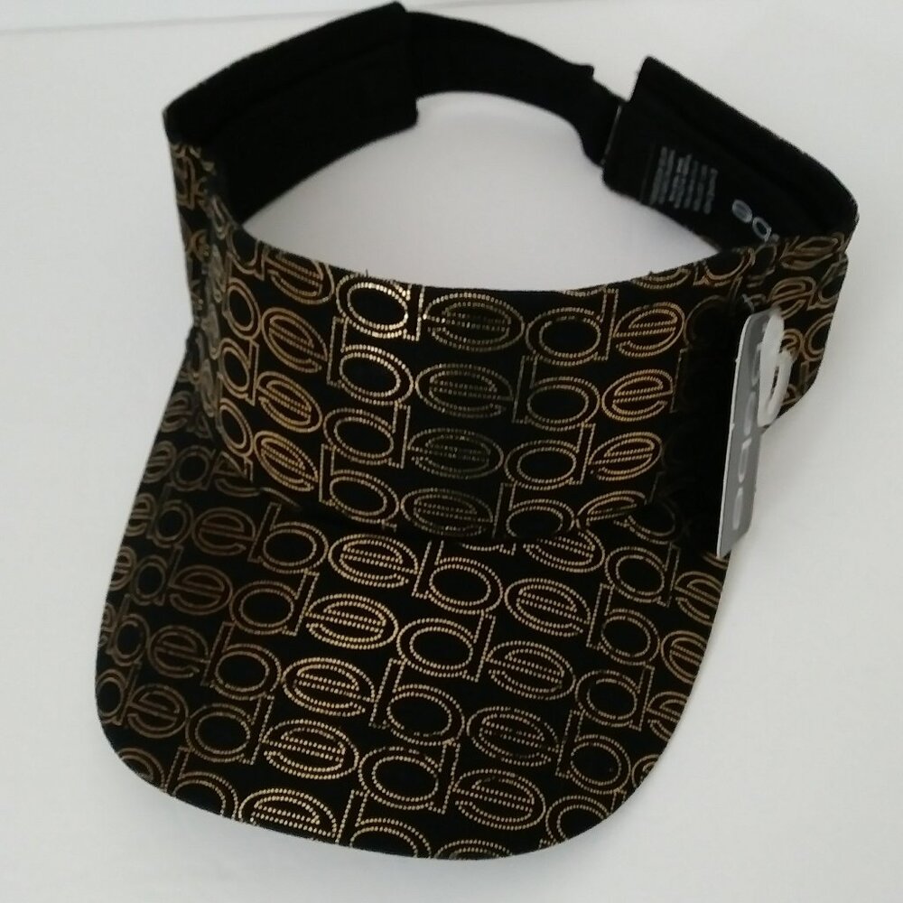 BEBE Bling Women's Adjustable Black & Gold Visor